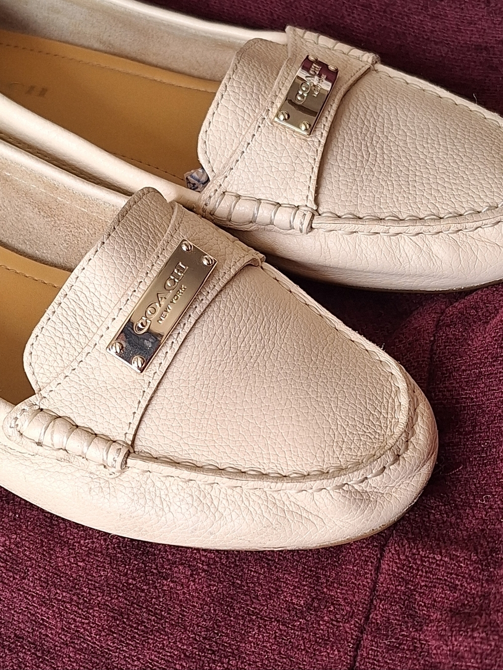 Coach Cream Pebbled Leather Loafers - Picture 5 of 14